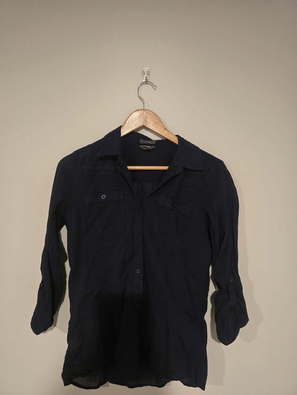 Eddie Bauer Navy Button-Up Blouse